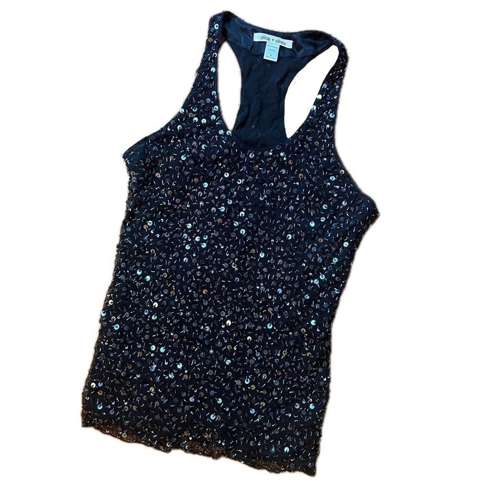 Alice + Olivia Black Sequin Beaded Tank
